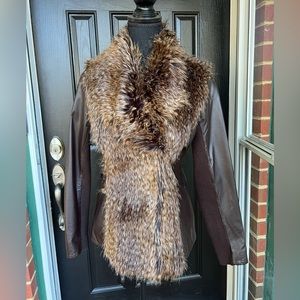 Cache Leather and Faux Fur Jacket